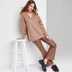 Wild Fable Women's V-Neck Fuzzy Oversized Pullover Sweater
